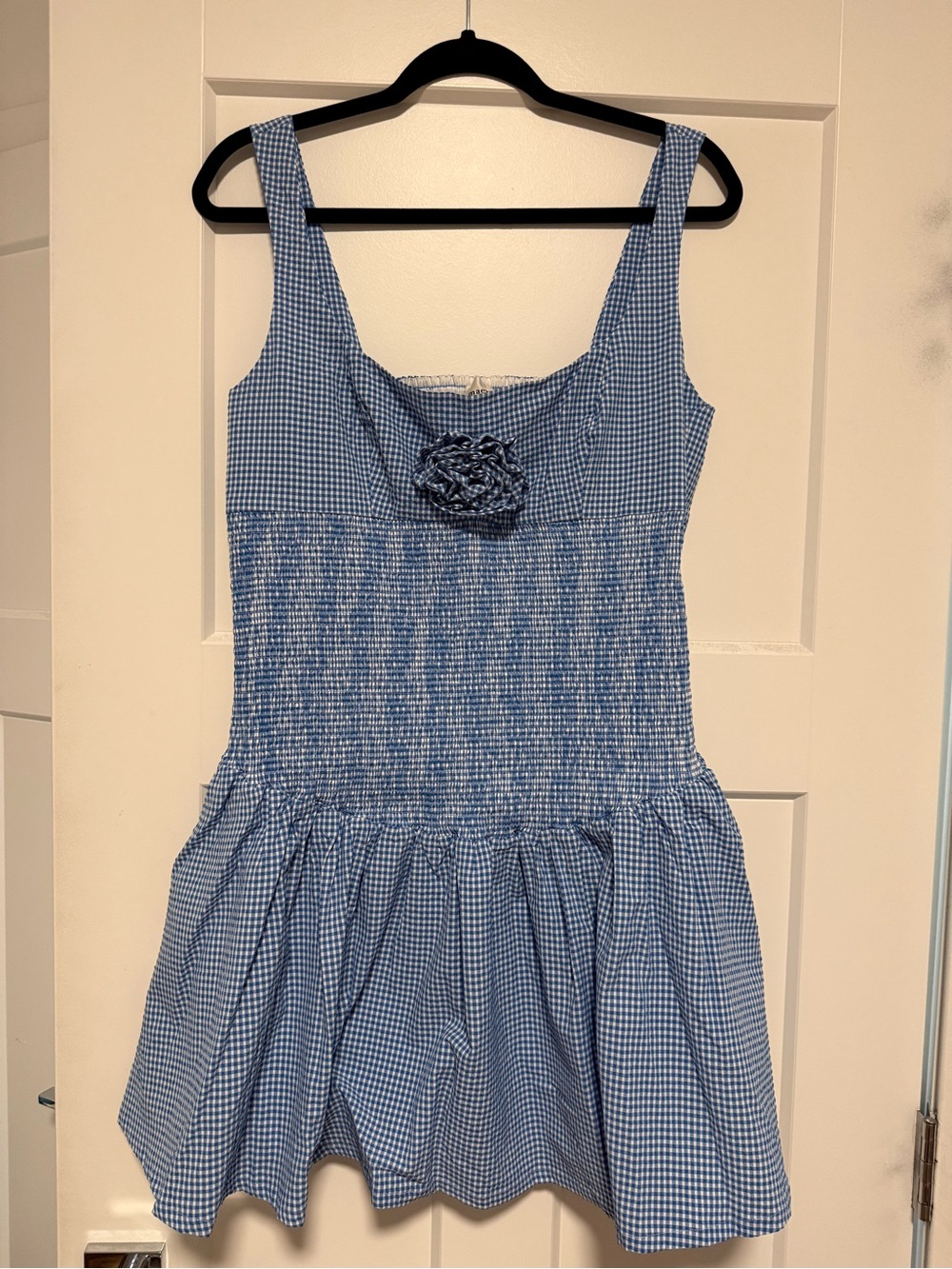 Maeve Blue Gingham Smocked Mini Dress with Rosette